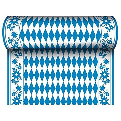 Papstar 24 m x 40 cm Tischläufer Stoffähnlich, Airlaid Bayrisch Blau auf Rolle, Tischdecke Raute Oktoberfest