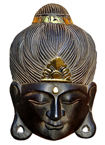 Wogeka - Edle 30 cm Buddha Holz Wand-Maske Feng Shui Afrika Deko Handarbeit Schnitzerei Gold Budda Maske14