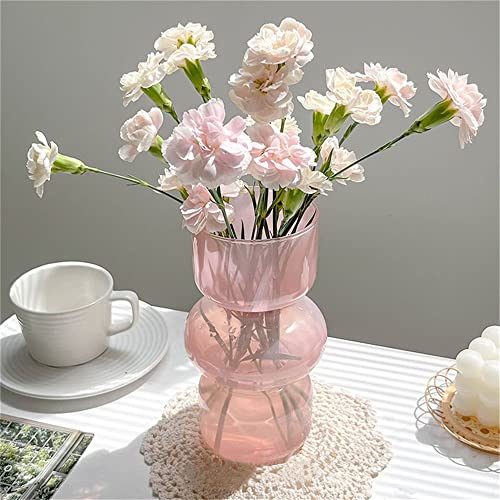 Ins Moderne Vasen, Hydroponische Glasblumenvase, Tulpenvase Glasblasenvase für Blumen, Dreischichtige Glasvase für Dekoration, Geometrische Glasvase für Haus/Büro/Hochzeit/Party（Rosa）
