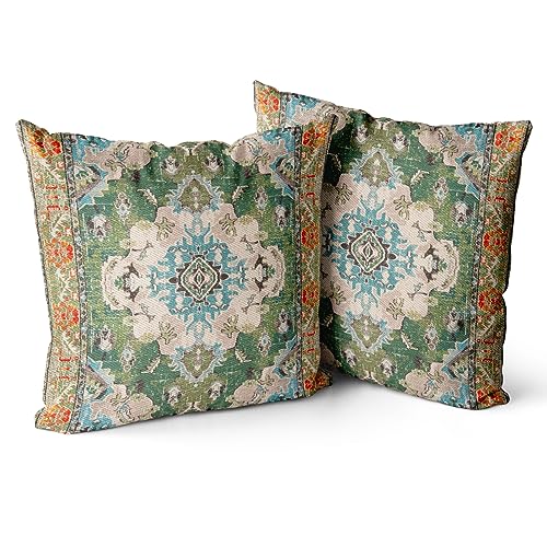 Snylcce 2er Set Boho Kissenbezüge Dekokissen 40 x 40 Samt Soft Kissenbezug Böhmischer Retro Ethno Dekorative Kissenhülle Zierkissenbezüge für Sofa Schlafzimmer Wohnzimmer Zuhause Dekoration Grün