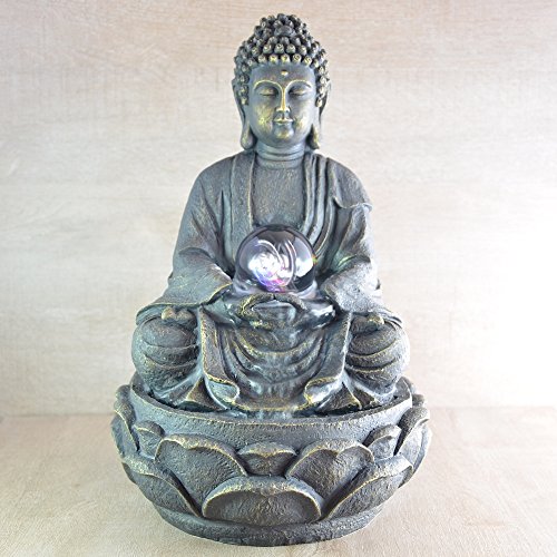 Zen'Light - Zimmerbrunnen Buddha Meditation Lotus mit farbwechselnder LED-Beleuchtung - Moderne Zen-Dekor, Ideal für Meditation & Entspannung, Feng Shui - Tischbrunnen Geschlossener Kreislauf - H26cm