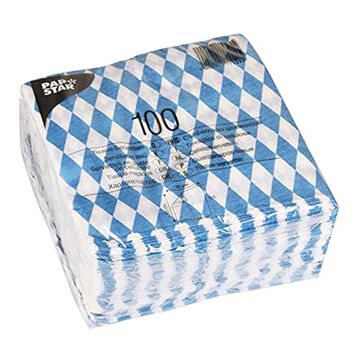 Papstar Servietten / Tissueservietten bayrisch blau (100 Stück) 1-lagig, 1/4-Falz, 33 x 33 cm, für Gastronomie oder Feste, für bayrische Spezialitäten, #11121