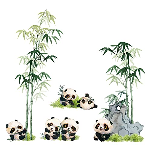 SUPERDANT Panda Wandaufkleber Bambus Grüne Pflanzen Vinyl Wandkunst Zum Abziehen Und Aufkleben Aquarell Tiere TV Wanddekoration Für Baby Kinderzimmer Kinder Spielzimmer Schlafzimmer Wohnzimmer
