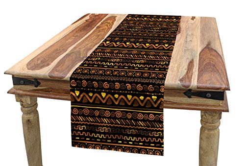 ABAKUHAUS afrikanisch Tischläufer, Timeless Gekritzel-Kunst, Esszimmer Küche Rechteckiger Dekorativer Tischläufer, 40 x 180 cm, Schwarz Umbrabraun