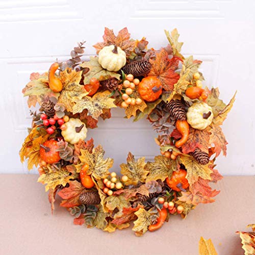 Türkranz Herbst, Herbstkranz, Herbstkränze, Herbstdeko Modern Groß Autumn Decor Türdeko Deko Fall Wreath für Haustür Outdoor Tisch Außen, Rattan Kürbis Ahornblatt Beere Türkranz