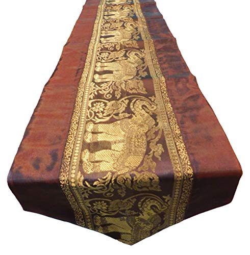BY soljo – Linge Tischläufer tablerunner aus Seide Thai Elefant Edel nobel in verschiedenen Farben Elegante, Länge/Formate wählbare 150 cm x 33 cm/200 cm x 33 cm tc001-tc010, braun, 200 cm x 33 cm