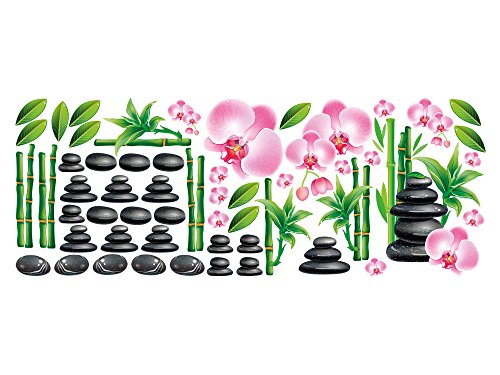 GRAZDesign Wandsticker Set Badezimmer Wellness Massagesteine Bambus und Orchideen Blüten, Wandtattoo 150x57cm