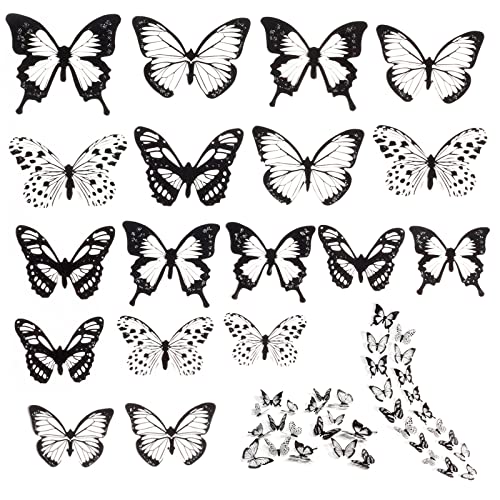 3D Schmetterlinge für die Wand 36 Stück, Schmetterlinge 3D, Schmetterlinge Deko Schwarz Weiß Wandtattoo Schmetterling, DIY Abnehmbare Durchsichtig Schmetterling Deko, für dekorative Wände, Glas usw.