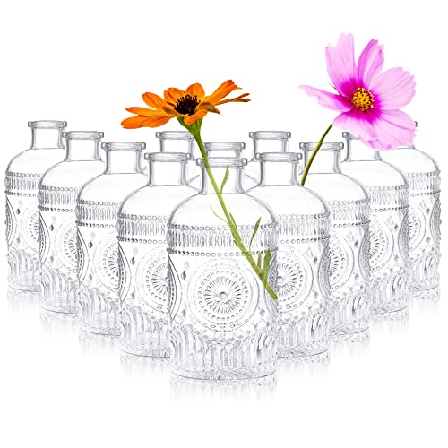 Kingrol 12 Stück transparente Glasvasen, kleine Vasen für Blumen, Vintage-Glasflaschen für Heimbüro-Dekoration, Tafelaufsätze für Hochzeitstisch