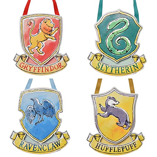 Harry Potter Set mit 4 hängenden Wandschildern – Hogwarts-Hauswappen-Schildern