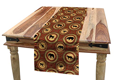ABAKUHAUS Safari Tischläufer, AFFE Lion Folk African, Esszimmer Küche Rechteckiger Dekorativer Tischläufer, 40 x 225 cm, Senf und Braun