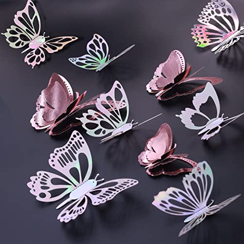 FlyWave 3D Schmetterlinge für die Wand 36 Stück, Schmetterling Deko Verschiedene Modelle, Bunter Laser Schmetterling Deko, Deko Schmetterlinge Geeignet für Raumdekoration Party Dekoration
