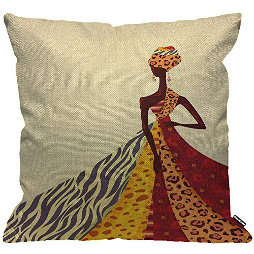 HGOD DESIGNS Kissenbezug, Motiv: afrikanisches Mädchen mit buntem Kleid, dekorativ für Männer/Frauen, Wohnzimmer, Schlafzimmer, Sofa, Stuhl, 45 x 45 cm