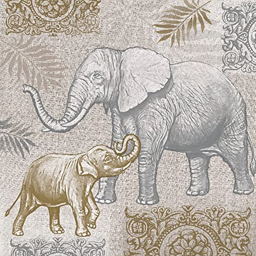 Servietten Tiere 20 Servietten Elefanten in gold/silber | Tiere | Tiermotiv | Afrika | afrikanisch | Indien | Tischdeko 33x33cm