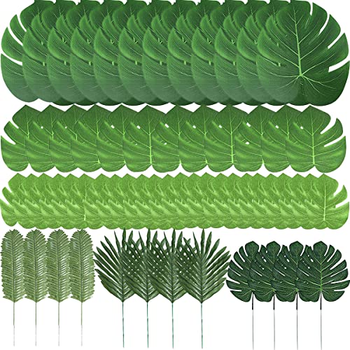 Künstliche Palmenblätter, Tropische Pflanze, Safariblätter, künstliche Monstera-Blätter, Stiele für Hawaiianische Luau-Party-Dekorationen, 60 Stück
