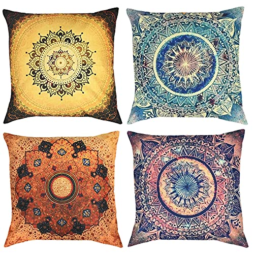 YancLife 4 Stück Kissenbezug 45 x 45 cm, Indische Hippie Böhmischen Mandala Blume Muster Dekorativ Kissenhülle Dekokissen, Universal Baumwolle Leinen Kissen Fall für Wohnzimmer & Schlafzimmer