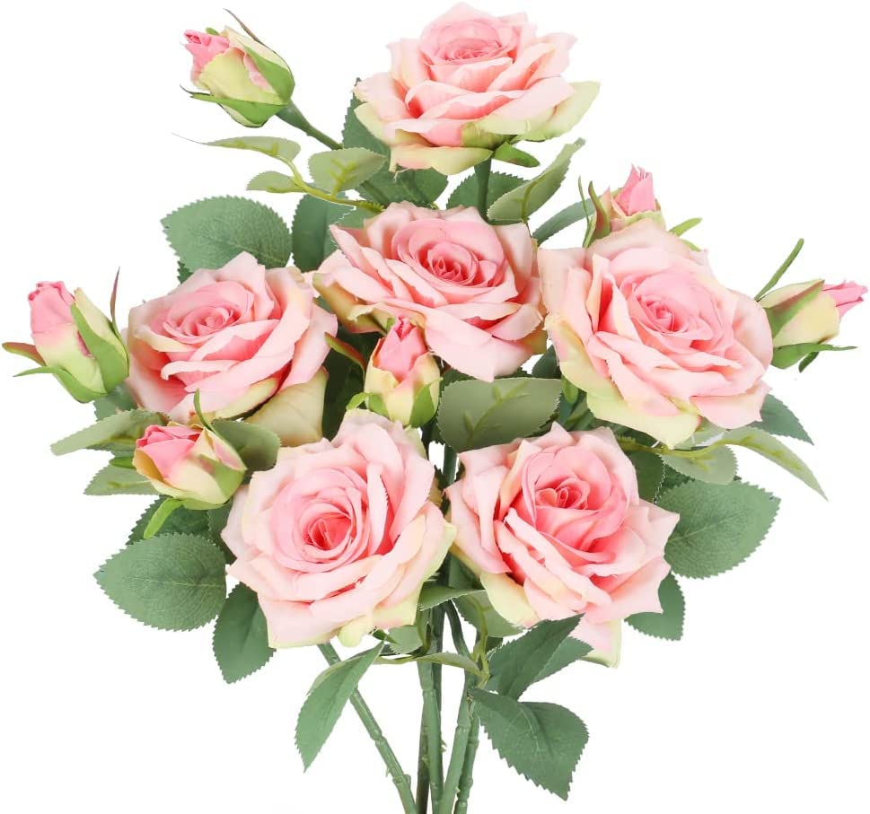 KOSHIFU 6pcs Künstliche Blumen Rosen Kunstblumen Wie Echt Deko Seidenblumen Strauß Künstlich Hochzeitsstrauß Blumenarrangement für Haus Garten Vase Hochzeit Deko, 45cm Rosa