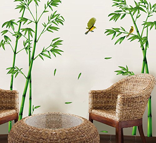 ufengke® Grüner Bambus und der Vogel Wandsticker, Wohnzimmer Schlafzimmer Entfernbare Fenstersticker Wandtattoos Wandbilder