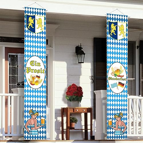 2 Stück Oktoberfest Deko Banner, Bierfest Dekoration Set, Bayerisches Oktoberfest Fahnen Veranda Zeichen Willkommen Banner für Oktoberfestparty Indoor Outdoor Hängende Dekoration 180 * 30cm